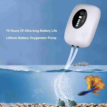 Аквариумный насос USB-перезаряжаемый кислородный насос для рыб Пузырьковый Аквариумный компрессор Высокая емкость 2600 мАч Литиевая батарея Тихий и портативный дизайн A